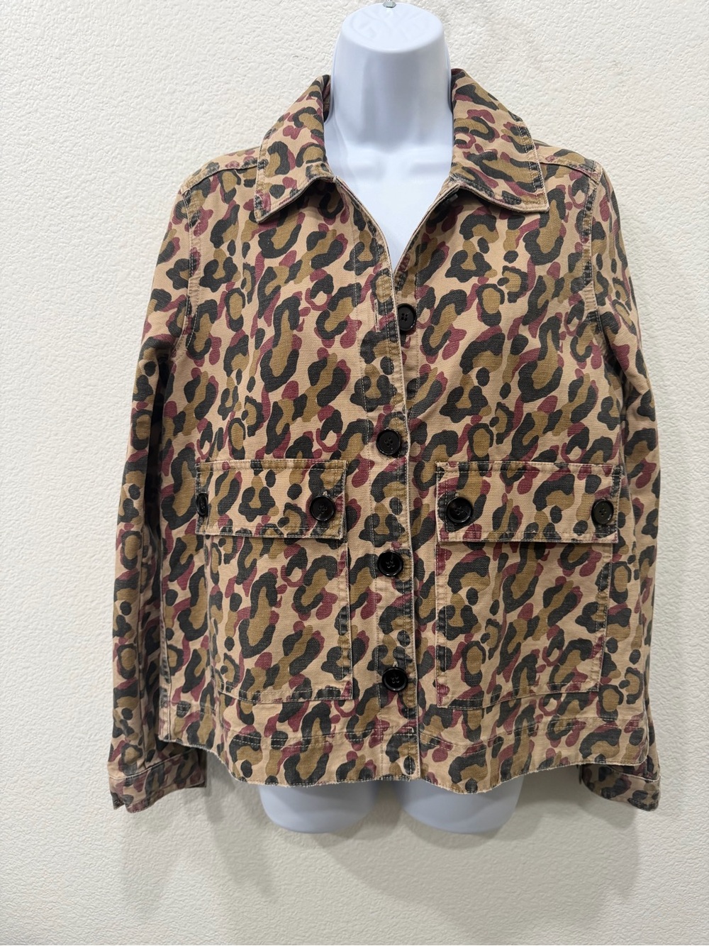 Women’s Leopard Print Button-Front Jacket - Tan/Multi size S